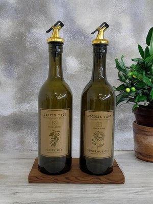 Mediterian Ahşap 2'li Stand Seti, 750 ml Zeytinyağı ve Ayçiçek Yağı Hediye Paketi
