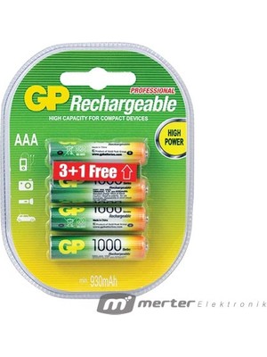Gp Recyko 950 Mah Aaa Ince 4lü Şarjlı Kalem Pil GP100AAAHCE-2EB4 (GPRHC103E001)