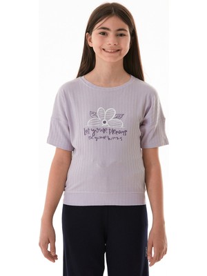 Fitilli Yazı Baskılı Likralı Kız Çocuk Tişört