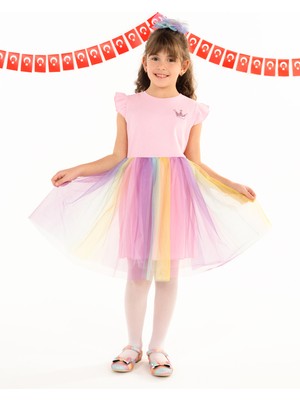 Civil Girls Kız Çocuk Elbise Pembe 4-9 Yaş Bisiklet Yaka Özel Olay için Şık Stil