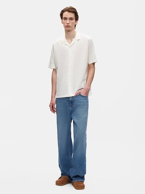 LTB Erkek Relaxed Boxy Fıt Kısa Kollu Desenli Beyaz Gömlek