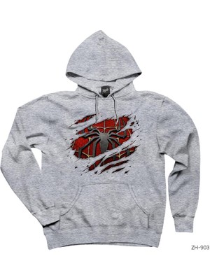 Spiderman 3D Body Gri Kapşonlu Sweatshirt Hoodie