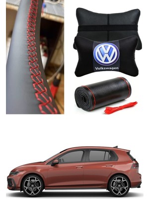 Volkswagen Golf Gurubuna Uyumlu Dikmeli Direksiyon Kılıfı 5d Ortopedik Boyun Yastığı (2 Li Set)