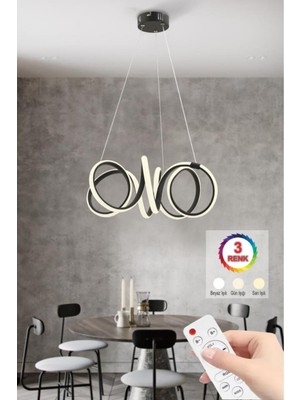 Istanbul Avize Delux Siyah Ledli 3 Renk Kumandalı Modern LED Avize