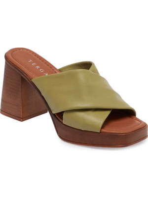 Tergan  Yeşil Hakiki Deri Kadın Terlik - K24Y1TR67238-G81