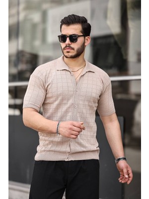 Erkek Krem Örme Kumaş Gömlek