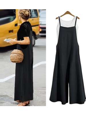 Günlük Askılı Bol Kesim Yazlık Kadın Keten Tulum