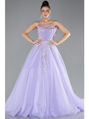 Straplez Güpür Işleme Uzun Büyük Beden Nişanlık ABU4453