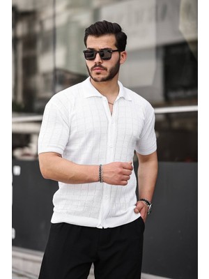 Erkek Beyaz Örme Kumaş Gömlek