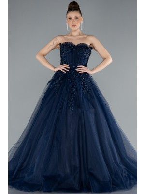 Straplez Güpür Işleme Uzun Büyük Beden Nişanlık ABU4453