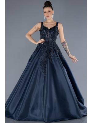 Üstü Taşlı Uzun Büyük Beden Nişan Elbisesi ABU4557