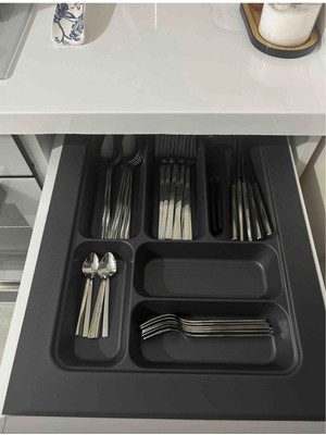 Mediterian 37x49 cm antrasit 6 gözlü çekmece içi kaşıklık, uyum sağlar, plastik malzeme