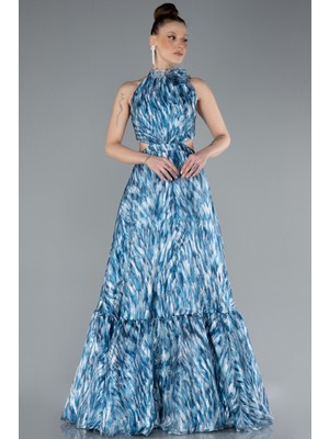 Halter Yaka Cut Out Uzun Empirme Saten Abiye ABU4686