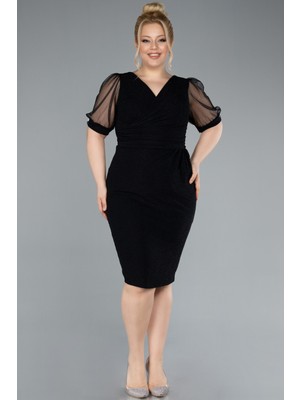 Kısa Kol Midi Simli Büyük Beden Abiye ABK2247