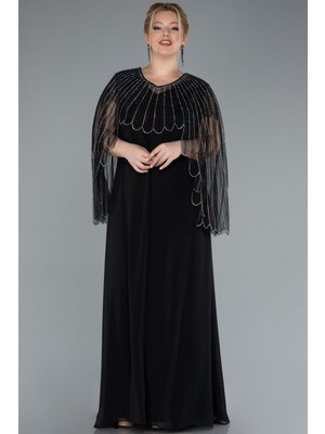 Üstü Taşlı Pelerin Iki Parça Büyük Beden Abiye ABU4632