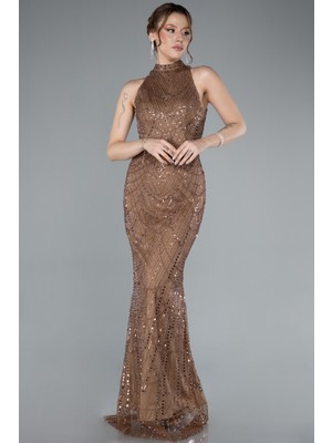 Halter Yaka Boncuklu Uzun Balık Abiye ABU4791