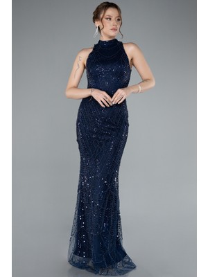 Halter Yaka Boncuklu Uzun Balık Abiye ABU4791