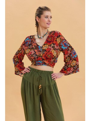 Arkası Büzgülü Uzun Kollu Bohem Bluz