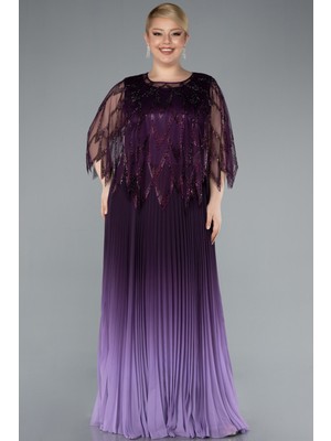 Şal Detay Iki Parça Uzun Büyük Beden Abiye ABU4633