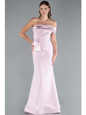 Saten Tek Omuz Uzun Balık Abiye Elbise ABU4832