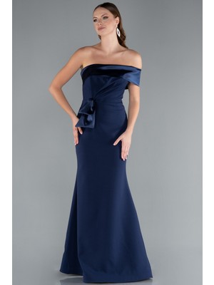 Saten Tek Omuz Uzun Balık Abiye Elbise ABU4832