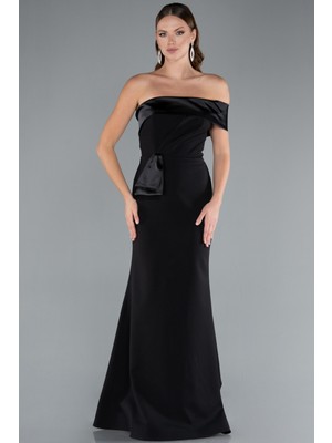 Saten Tek Omuz Uzun Balık Abiye Elbise ABU4832