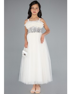 Askılı Beli Pullu Uzun Kız Çocuk Abiye ABU4830