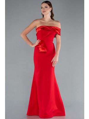 Saten Tek Omuz Uzun Balık Abiye Elbise ABU4832