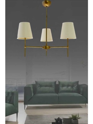 Henna  3'lü Eskitme Boyalı  Modern  Avize  (Konik Krem Abajurlu)