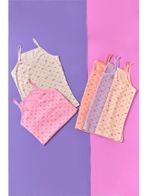 Kız Çocuk 5'li Paket Jakarlı Çok Renkli Ip Askılı Atlet