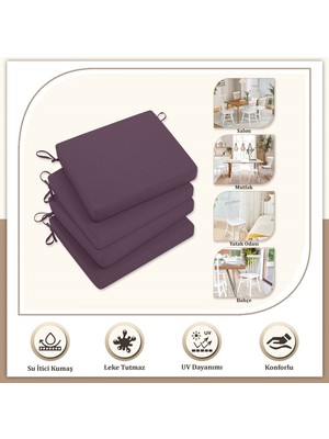 Monolisse Canvas 2'li  Mor  Sıvı Geçirmez Leke Tutmaz Fermuarlı Bağcıklı Sandalye Minderi 40 x 40 cm