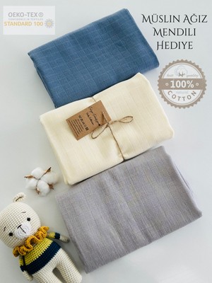 Ft Baby Collection Pamuk Müslin Bebek Battaniyesi 3'Lü Set  Müslın Örtü 80  x  90 Cm