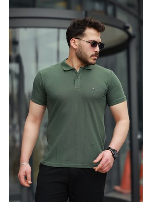 Erkek Kıvrılmaz Polo Yaka Cepsiz Slim Fit Dar Kesim T-Shirt