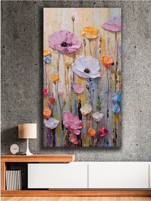 Yağlı Boya Görünümlü Rengarenk Çiçekler Kanvas Tablo