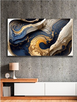 Dalgalanan Mavi ve Gold Soyut Kanvas Tablo