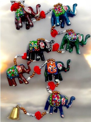 Duvar, Ev Dekoru Yedi (7) Adet Fil ve Ucunda Çan Bulunan Balkon, Yazlık Duvar Süsü