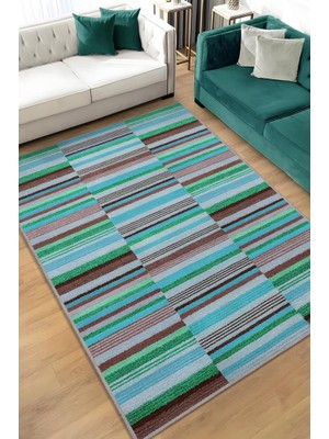 Homshtag Çizili Mavi Renkli Halı Mutfak Halısı Çizgili Oturma Odası Halısı Retro Tarzı Salon Halısı