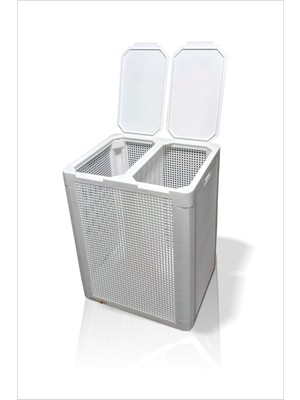 Mediterian Büyük 84 lt. Beyaz Çift Gözlü Kapaklı Plastik Çamaşır Sepeti