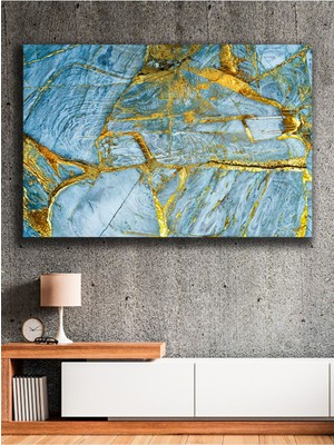 Mavi ve Altın Mermer Soyutlaması Kanvas Tablo