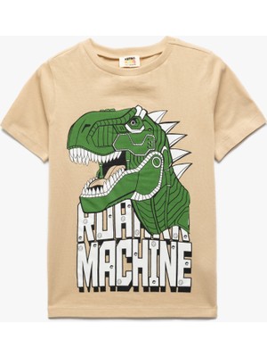 Koton Dinozor Baskılı Bisiklet Yaka Kısa Kollu Pamuklu Tişört