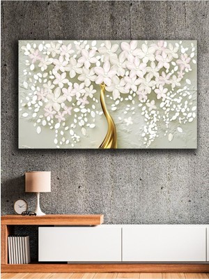 Altın Ağaç Beyaz Çiçekler Kanvas Tablo