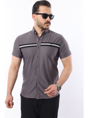 Erkek Kısa Kollu Slim Fit Yazlık Çift Çizgili Gömlek