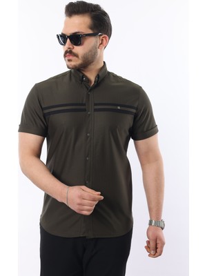 Erkek Kısa Kollu Slim Fit Yazlık Çift Çizgili Gömlek
