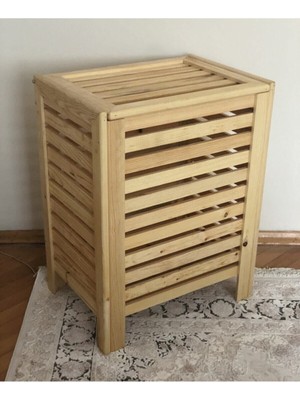 Mediterian Şık ve kullanışlı ahşap kirli çamaşır ve oyuncak sepeti, 50 litrelik depolama çözümü