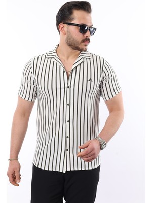 Erkek Kısa Kollu Slim Fit Yazlık Çizgili Gömlek