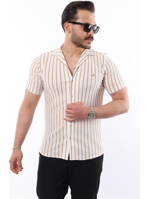 Erkek Kısa Kollu Slim Fit Yazlık Çizgili Gömlek