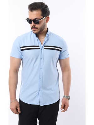 Erkek Kısa Kollu Slim Fit Yazlık Çift Çizgili Gömlek