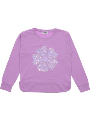 Kız Çocuk Bluz Taşlı Pullu Çiçek Baskılı