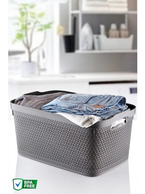 Mediterian Safir Desenli Çok Amaçlı Banyo Sepeti 35 Lt Gri Plastik