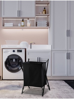 Mediterian Şık Siyah Çok Amaçlı Metal Çamaşır Sepeti, 20-49 L hacim, dayanıklı ve modern tasarım